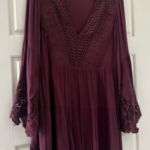 Altar'd State Deep Purple Lace Long Sleeve Dress